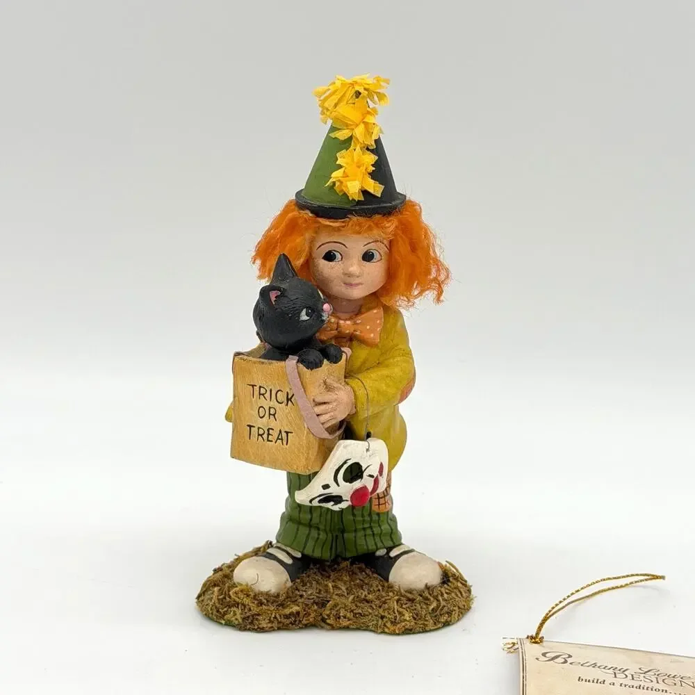 Bethany Lowe Clowning Around Carson Halloween Clown Boy W/ Cat Figurine NEW